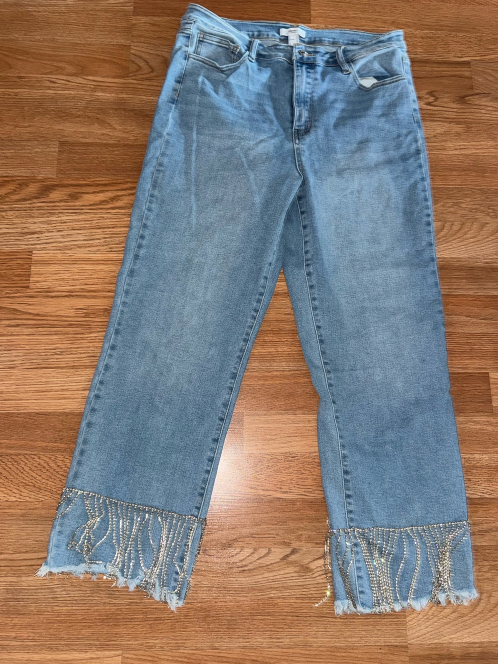 Nashville Light Blue Denim Jeans diamond fringe bottoms
